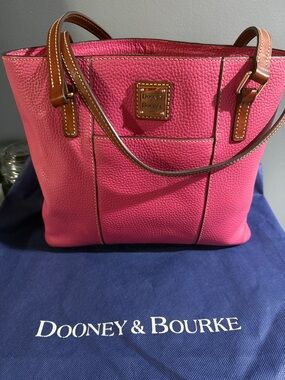 Dooney & Bourke Hot Pink Pebbled Leather Tote with Brown trim w/dustbag